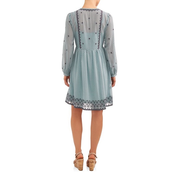 NWT Time & True Flowy Chiffon Boho Embroidered Peasant Dress Size M Cottagecore - Picture 4 of 11
